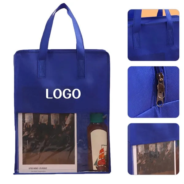 Nonwoven Fabric Spliced Zipper Tote Bag