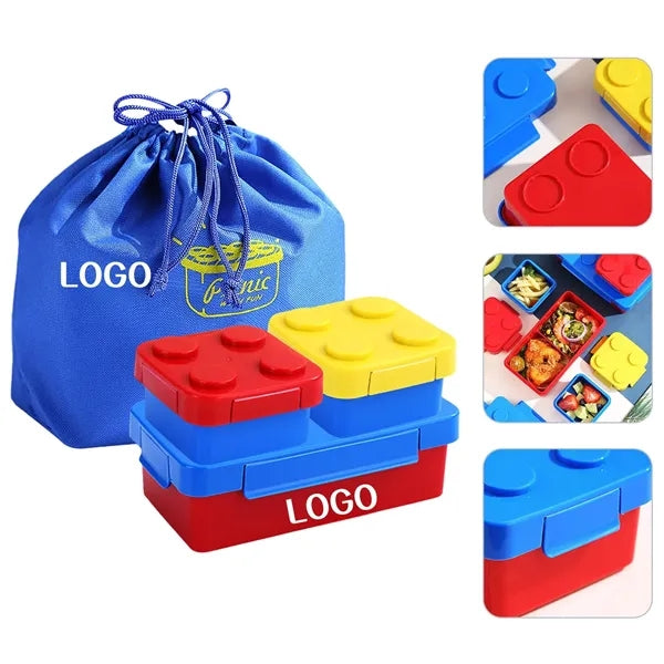 Brick Design Stackable Lunch Box Container With A Blue Bag