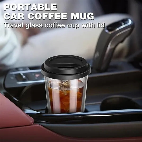 12oz Double Walled Glass Coffee Mugs with Silicone Lids