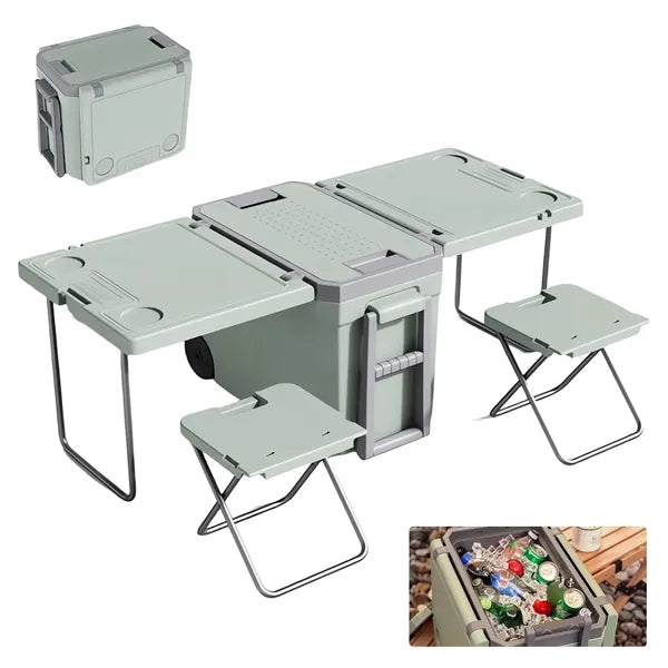 32 Qt Ice Box Camping Cooler With Wheel Chair Table