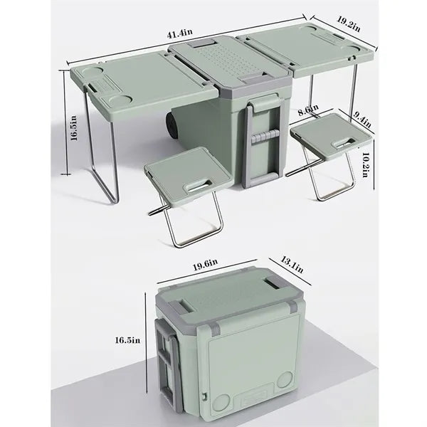 32 Qt Ice Box Camping Cooler With Wheel Chair Table