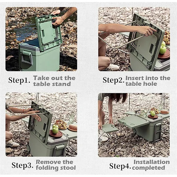 32 Qt Ice Box Camping Cooler With Wheel Chair Table