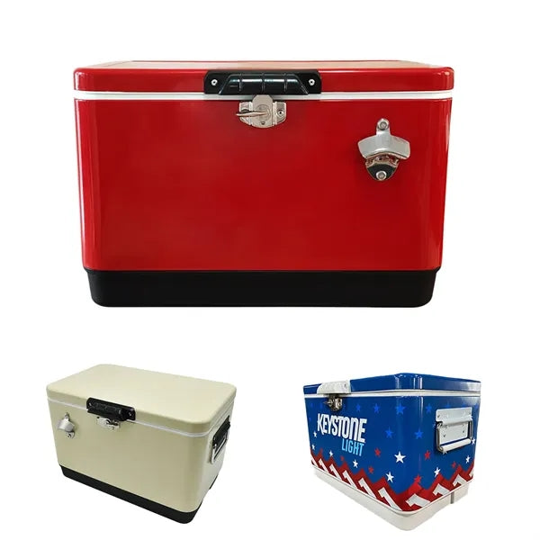 32qt Retro Metal Construction Cooler With Bottle Opener