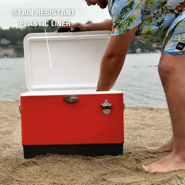32qt Retro Metal Construction Cooler With Bottle Opener