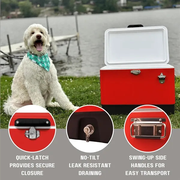 32qt Retro Metal Construction Cooler With Bottle Opener