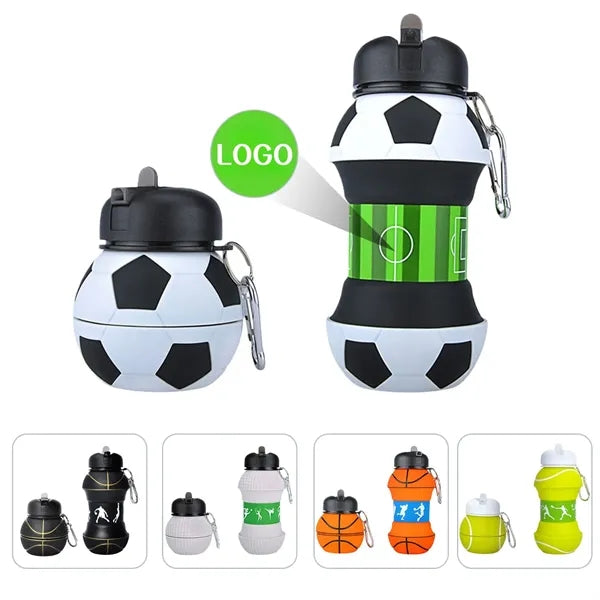 18oz Portable Collapsible Silicone Soccer Water Bottle