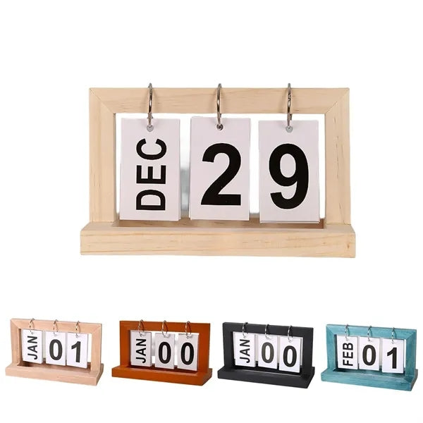 Wooden Perpetual Desk Calendar Office Decor Creative