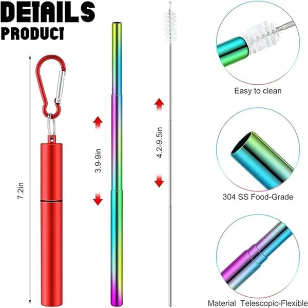 Travel Straw Collapsible Portable Stainless Steel Keychain