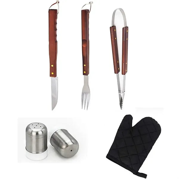 Set Multipurpose Tool Grilling for Outdoor Barbecue Wooden