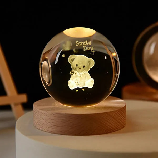 3D Glass Crystal Ball Night Lamp Multicolor LED Light