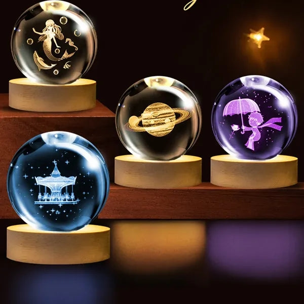 3D Glass Crystal Ball Night Lamp Multicolor LED Light