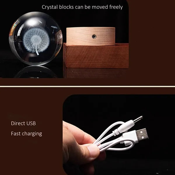 3D Glass Crystal Ball Night Lamp Multicolor LED Light