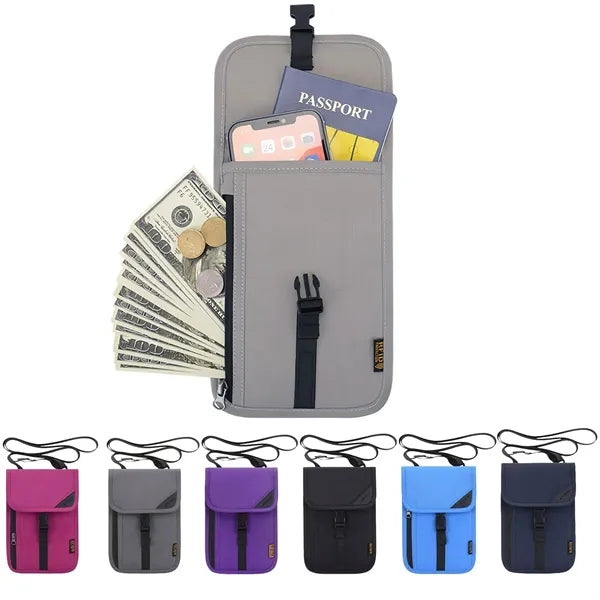 Travel Neck Wallet with Double Zipper Blocking Passport Hold