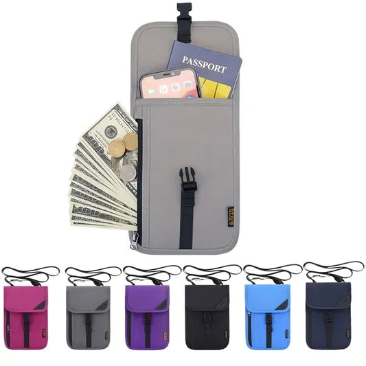Travel Neck Wallet with Double Zipper Blocking Passport Hold