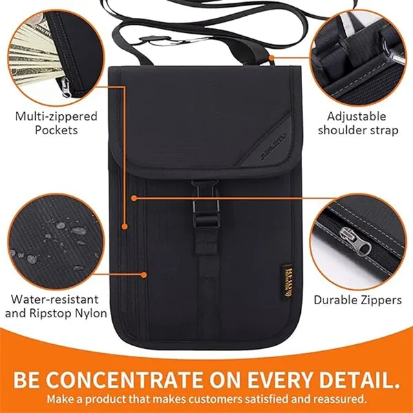 Travel Neck Wallet with Double Zipper Blocking Passport Hold
