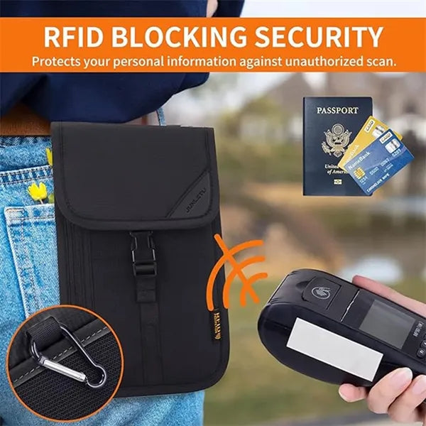 Travel Neck Wallet with Double Zipper Blocking Passport Hold