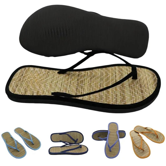 Women Flip Flop Non-Slip Beach Sandals Woven Straw Slipper