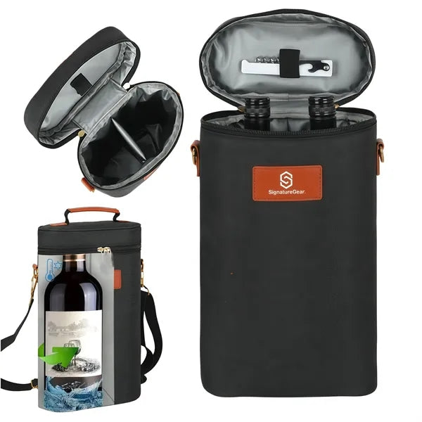 Insulated Two-Bottle Wine Cooler Tote for Outdoor Events