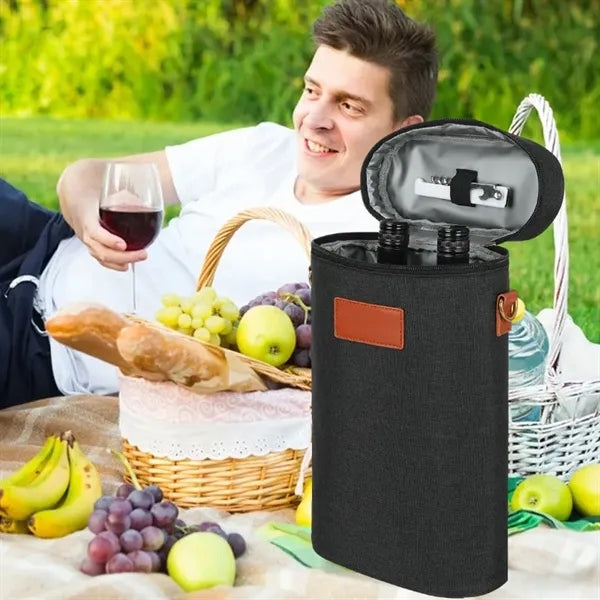 Insulated Two-Bottle Wine Cooler Tote for Outdoor Events