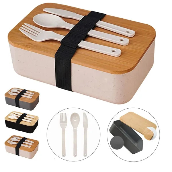 Portable Sealed Wheat Straw Lunch Box With Bamboo Lid
