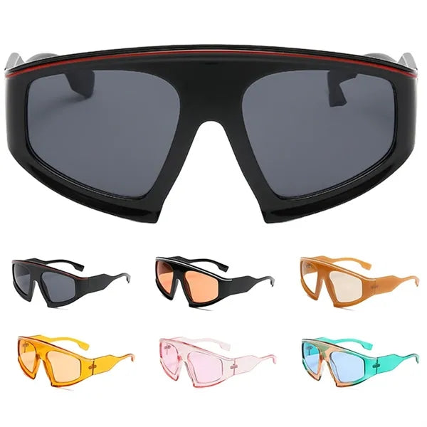 Oversized Curved Racer Thick Plastic Sunglasses