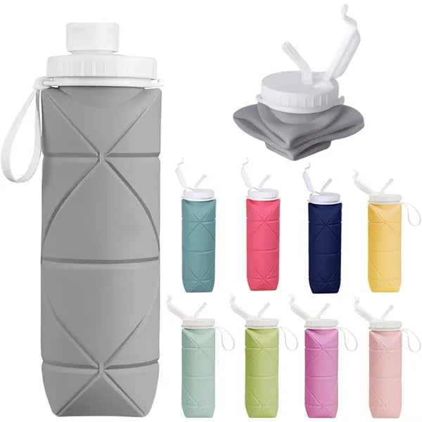 20oz Collapsible Water Bottle Silicone With Straw