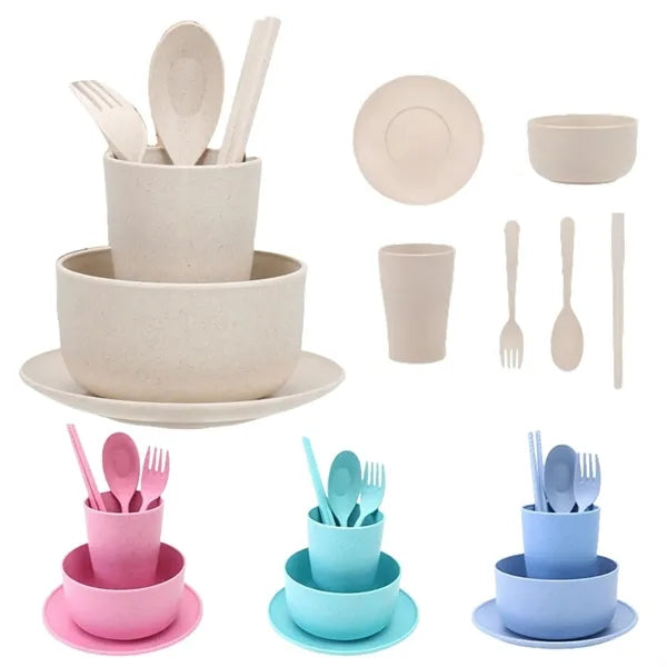 Unbreakable Wheat Straw Dinnerware Sets of 6 Kids Adult