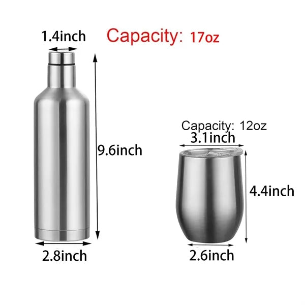 3pcs Set 304 Stainless Steel Bottle Wine Tumbler Cup