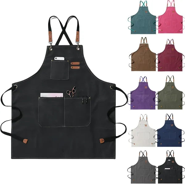 Cross Back Chef Cotton Aprons With Large Pockets