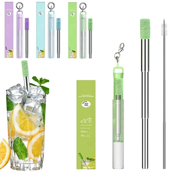 Portable Telescopic Stainless Steel Straws With Keychain C