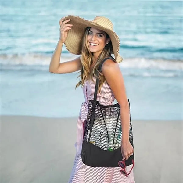 Mesh Bag Canvas Beach Tote Shoulder Handbag Foldable