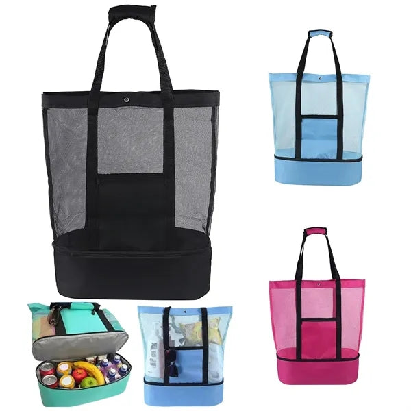 With Cooler beach tote bags Mesh Zipper Waterproof Sandproof