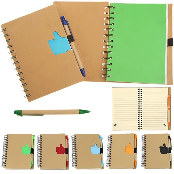 Recycled Spiral Notebook With Pen And Shaped Die Cut
