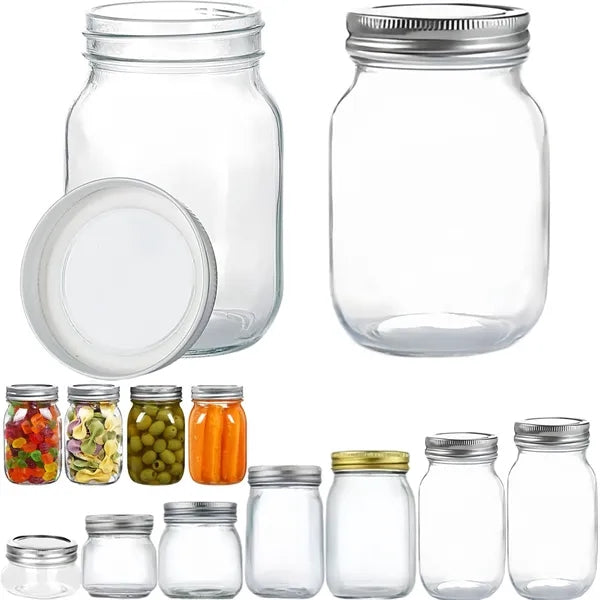 Glass Regular Mouth Clear Jars With Metal Lids For Food Stor