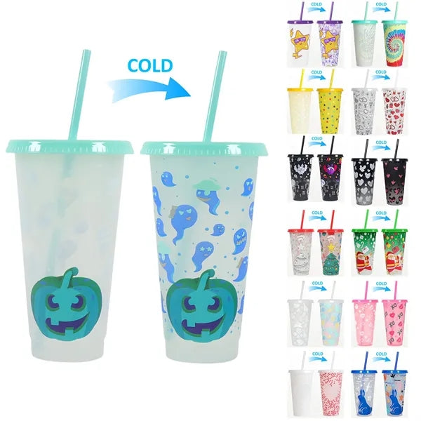 24Oz Color Changing Cup With Lid and Straw