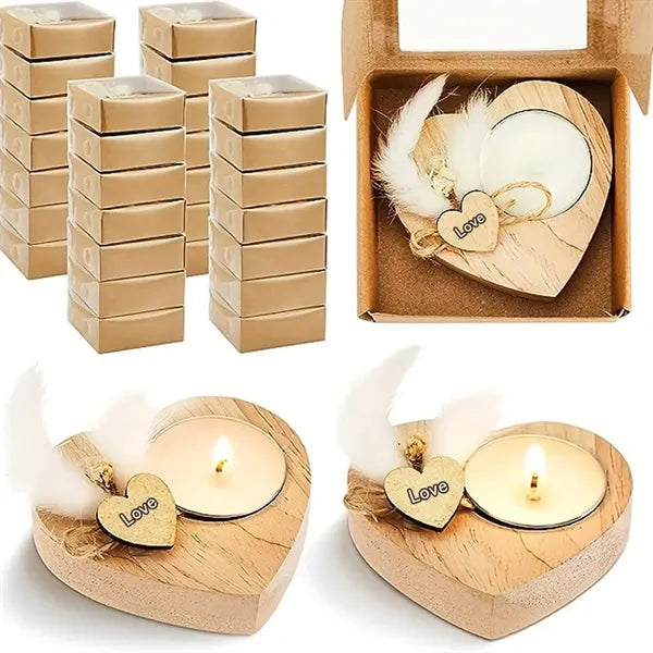 Handmade Heart-Shaped Wooden Candle Holder