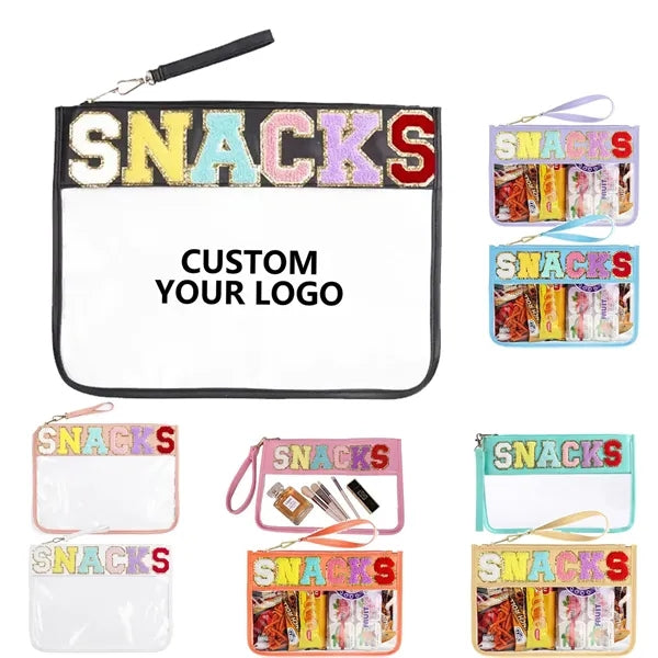 Chenille Letter Clear Zipper Pouch for Travel and sancks