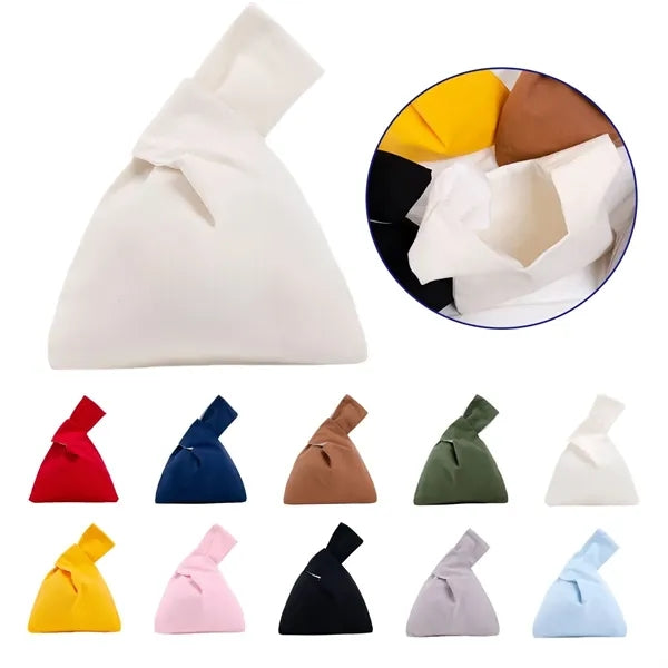 Plain Color Canvas Handbag Portable Sleeve Knot Pouch