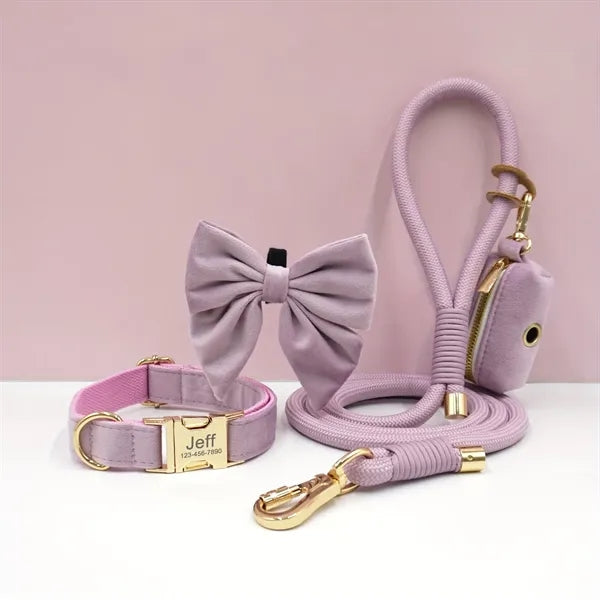 Engraved Adjustable Dog Collar and Leash Set