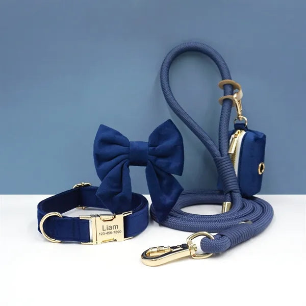 Engraved Adjustable Dog Collar and Leash Set