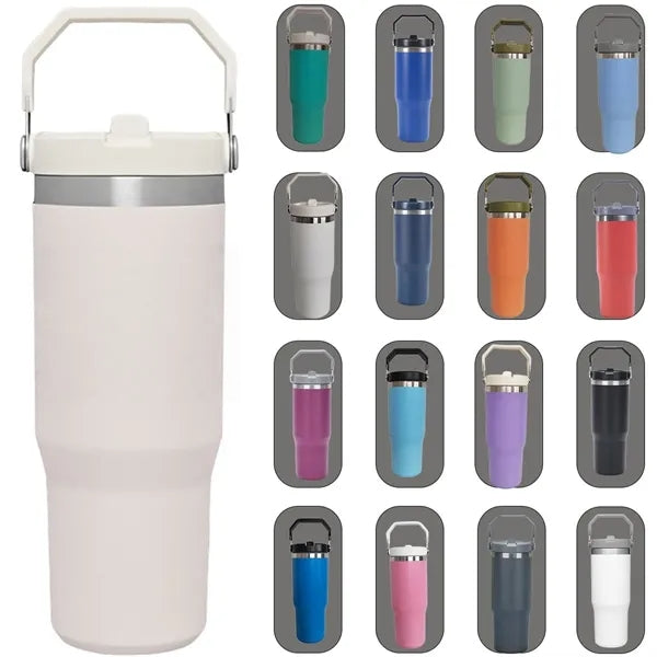 Double Insulated 30 oz Tumbler with Handle and Straw Lid