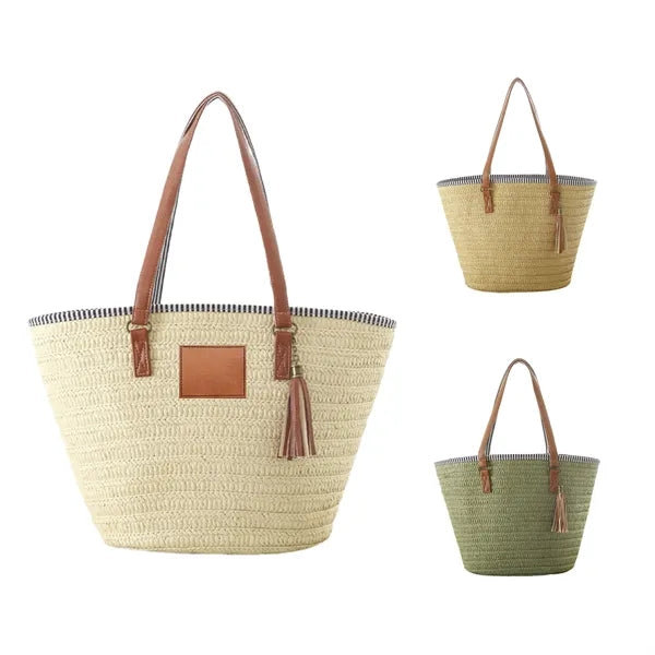 Elegant Paper Rope Tote Bag with Leather Handles