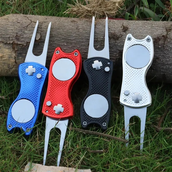 Stainless Steel Foldable Golf Divot Tool with Pop-up Button