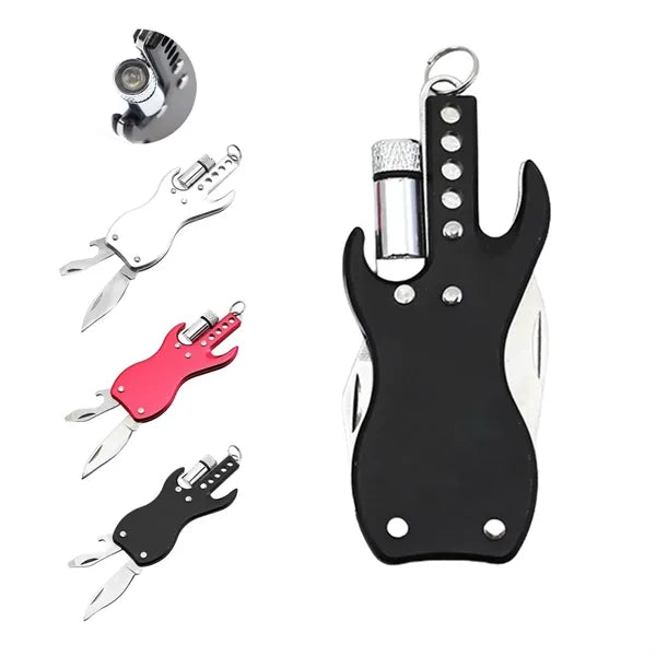 Mini Guitar-Shaped3-in-1 Keychain Knife with Bottle Opener