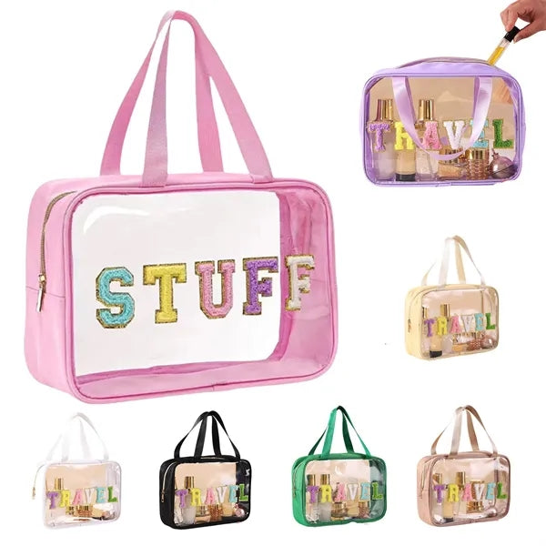 Clear Tote Travel Cosmetic Toiletry Bag with Handle and Zip