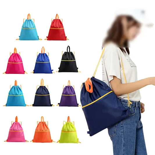Waterproof String Bag Drawstring Backpack with Zipper Pocket