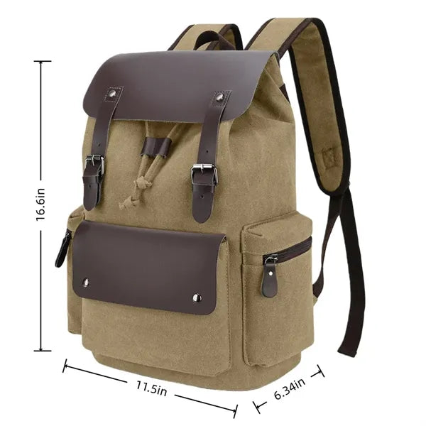 Vintage Canvas Backpack With Leather Trim And Large Capacity