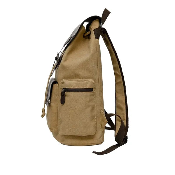 Vintage Canvas Backpack With Leather Trim And Large Capacity