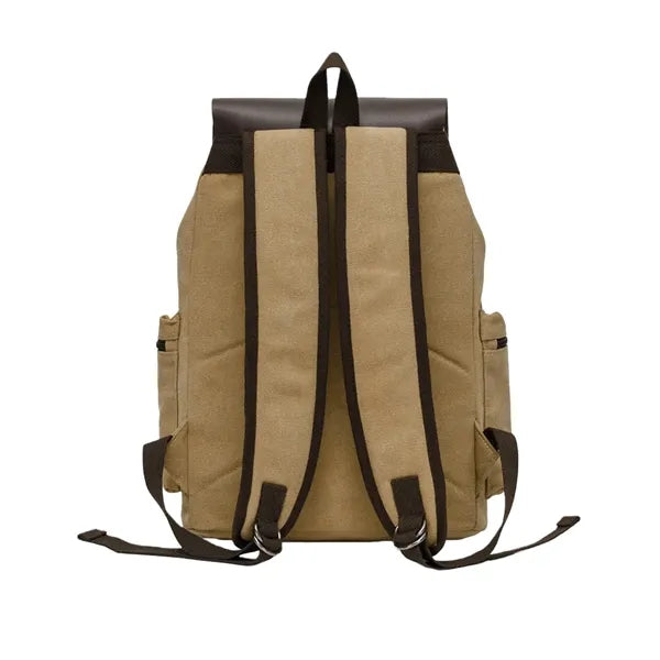 Vintage Canvas Backpack With Leather Trim And Large Capacity
