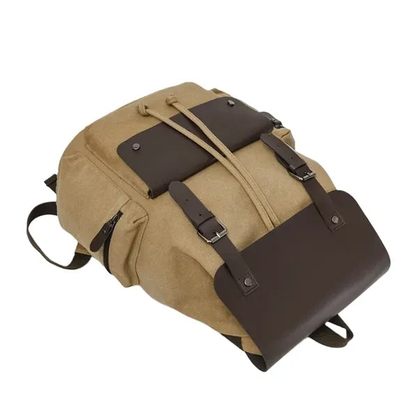 Vintage Canvas Backpack With Leather Trim And Large Capacity